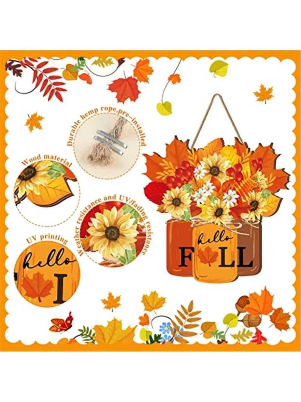 Fall Wooden Sign Thanksgiving Decoration for Home Hello Fall Door Sign